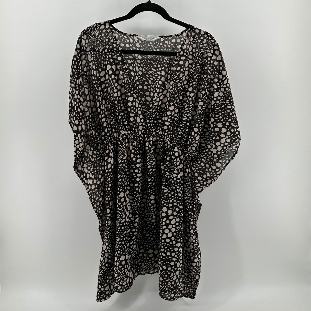Primark Cares Brown Cream Abstract Kaftan Beach Swim Cover Up L Sheer Resortwear